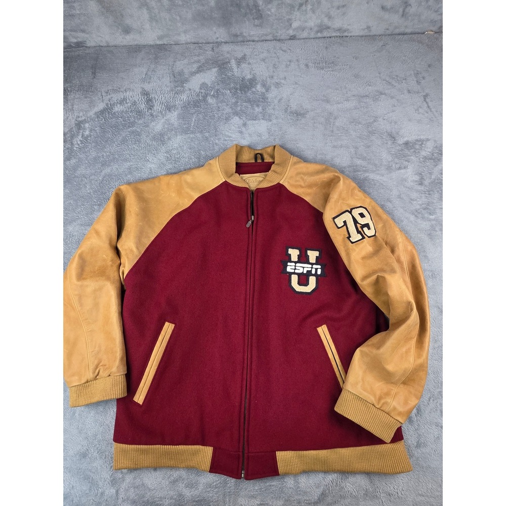 Bishop ESPNU Varsity Jacket Mens XL Wool Leather Sleeves Burgundy Tan Canada